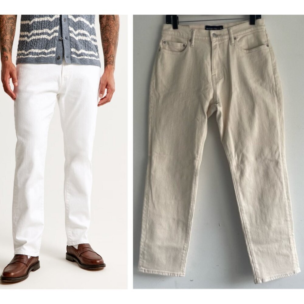 Abercrombie & Fitch Cream Signature Stretch Athletic Straight Pants 22548